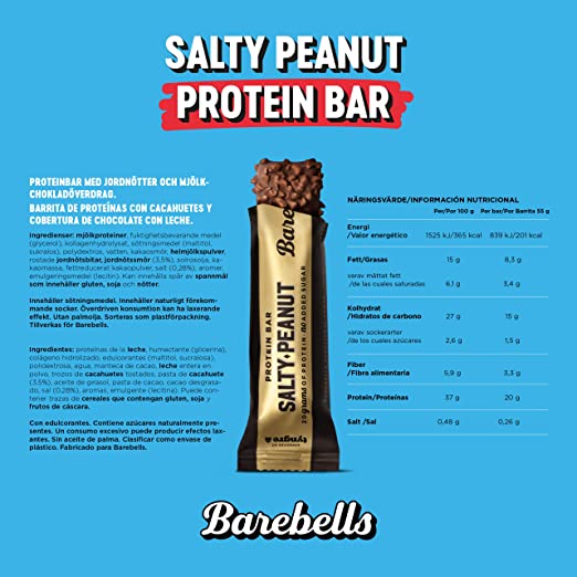 BAREBELLS PROTEIN BAR 55g SALTY PEANUT